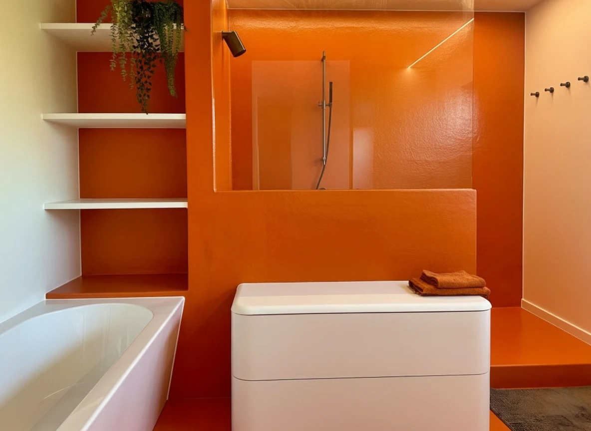 Badkamer met terracotta wanden